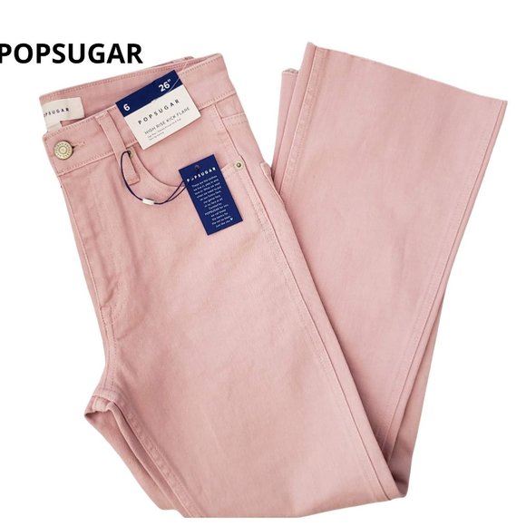POPSUGAR Denim - New, Women's High Rise Flare Denim Jeans, Pink